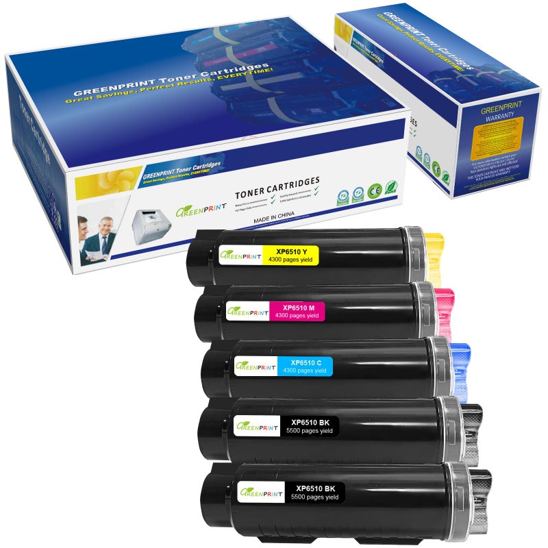 Greenprint 5 Packs 6510 6515 Compatible Toner Cartridges (Extra High Yield) 5500 Pages 2 Blacks, 4300 Pages CMY for Xerox Phaser Printers 6510dni 6510dnm 6510n 6510dn WorkCentre 6515dni 6515dnm 6515 6515n 6515dn - Image 1